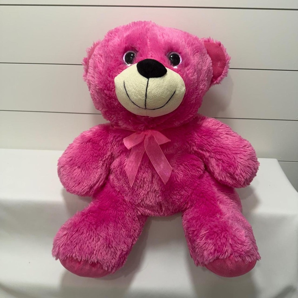 Good Stuff Pink Teddy Bear Plush Hot Pink Shaggy Fur Glitter Eyes 15 Inch